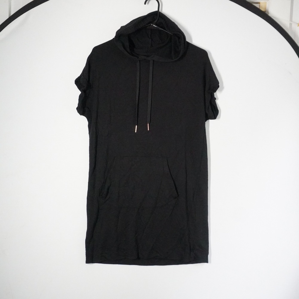 Beyond Yoga Black Short Sleeve Hoodie Dress XS Kangaroo Pocket‎ Made USA